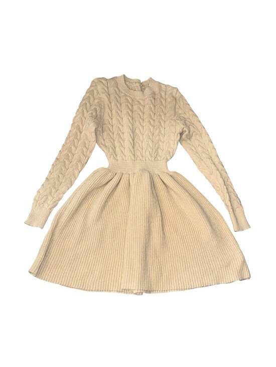 Dresses & Skirts - Cable Knit Long Sleeve Beige Sweater Dress